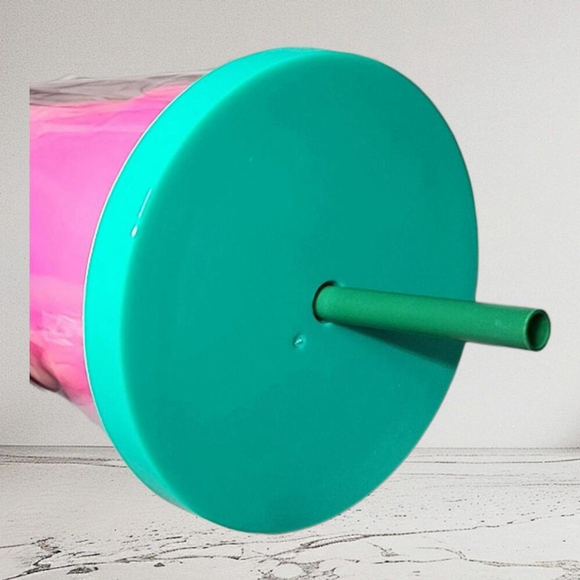 Starbucks Pink and Green Reusable Tumbler Cup with Straw 16oz - Picture 4 of 5